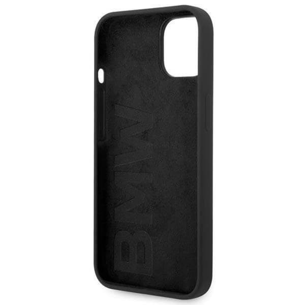 BMW iPhone 14 Plus -kuori, silikoni, metallilogo - Musta Black