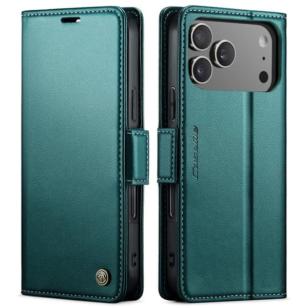 CASEME 023 iPhone 17 Pro Max Plånboksfodral RFID-Skydd Konstläder Grön