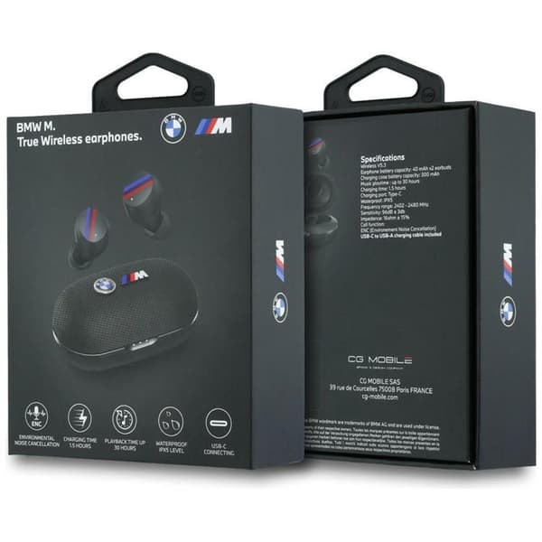 BMW TWS In-Ear øretelefon Bluetooth ENC Metal Logo - Sort Svart