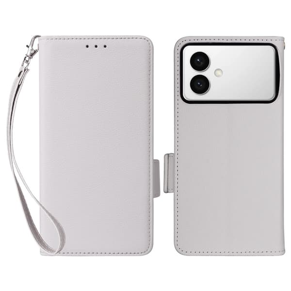 Galaxy S26 Edge Plånboksfodral Litchi Konstläder med Rem - Vit Vit