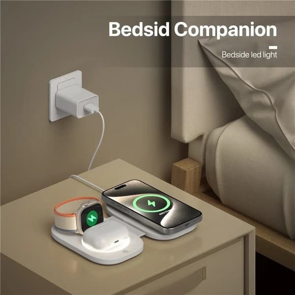 3in1 MagSafe Trådlös Laddare iPhone Apple Watch Airpods - Vit Vit