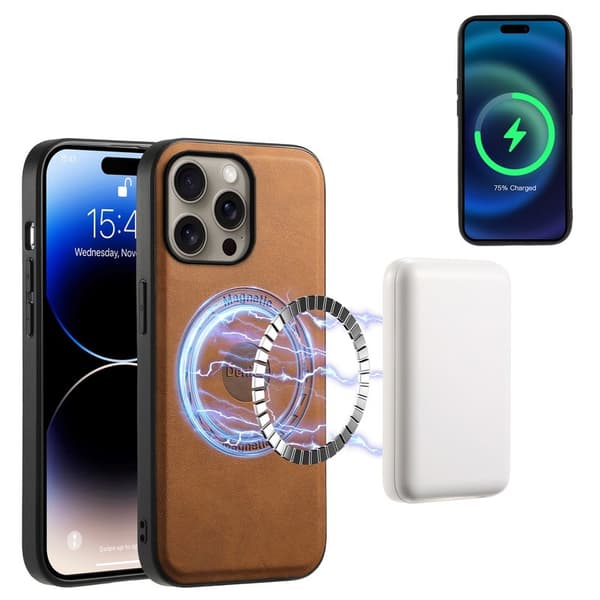 DENIOR D13 Mobilskal till iPhone 16 Pro Max Äkta Läder Kortfack - Brun
