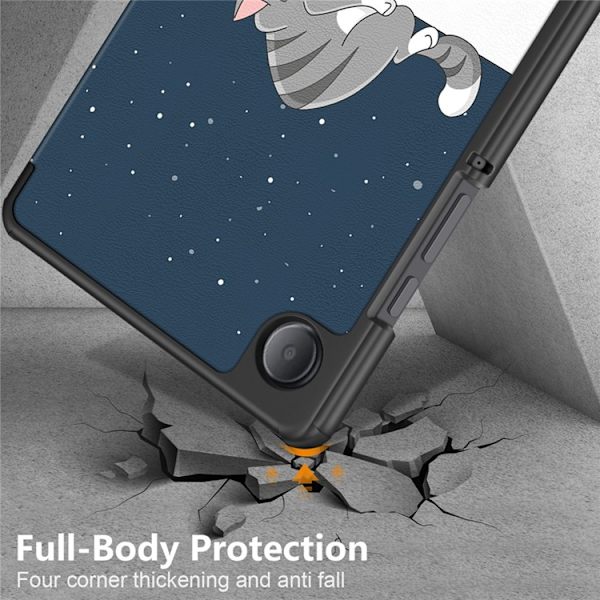 Galaxy Tab A9 Fodral Pattern Printing Tri-fold Konstläder Katt