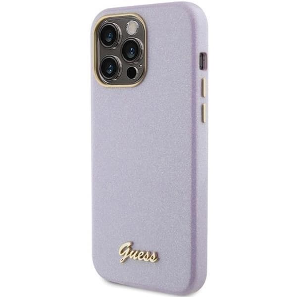 Guess iPhone 15 Pro Max Mobilskal Glitter Glossy Script - Lilla Lila