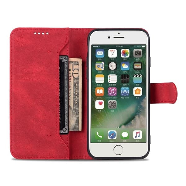 AZNS iPhone SE (2022)/SE (2020)/8/7 Plånboksfodral Konstläder - Röd