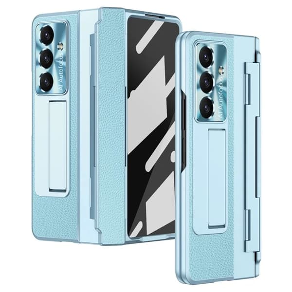 Mobilskal till Galaxy Z Fold7 5G läder + PC Kickstand - Blå Blå