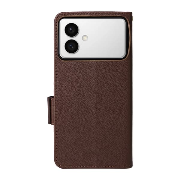 Galaxy S26 Edge Plånboksfodral Litchi Konstläder med Rem - Brun Brun