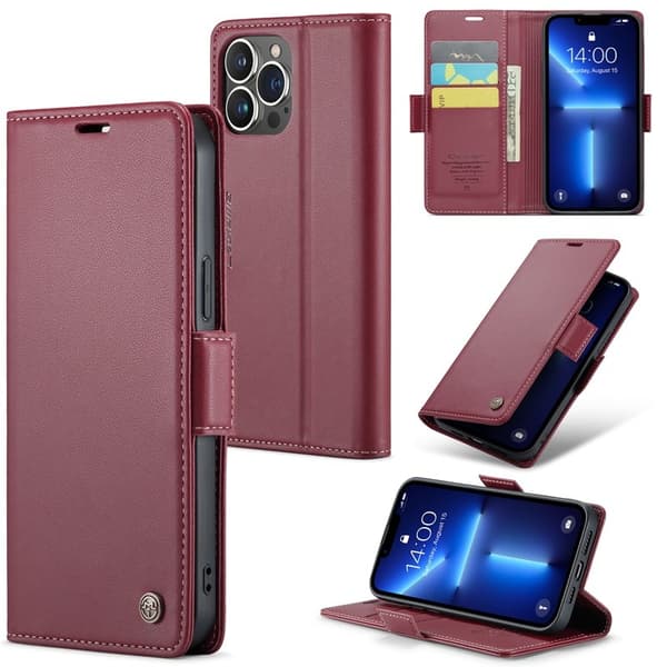 CASEME iPhone 13 Pro Plånboksfodral Konstläder RFID-Skydd Röd