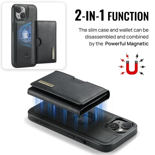 DG.MING M6 Series Mobilskal till iPhone 15 Magnetiskt Plånboksfodral Svart