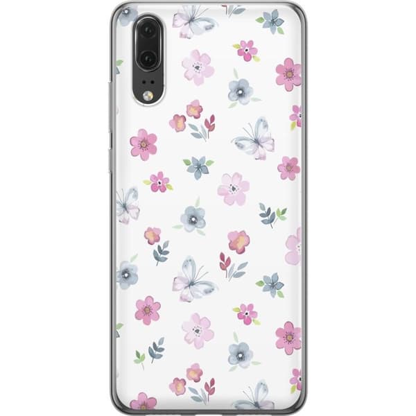 Mobilcover til Huawei P20 med Blomster og sommerfugle
