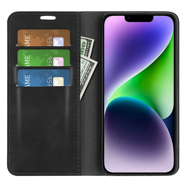iPhone 15 Plus Plånboksfodral Flip PU-Läder - Svart Svart