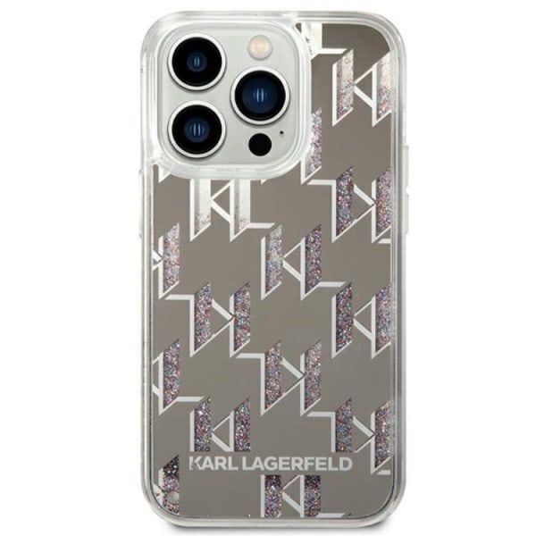 Karl Lagerfeld iPhone 14 Pro Cover Liquid Glitter Monogram - Sølv