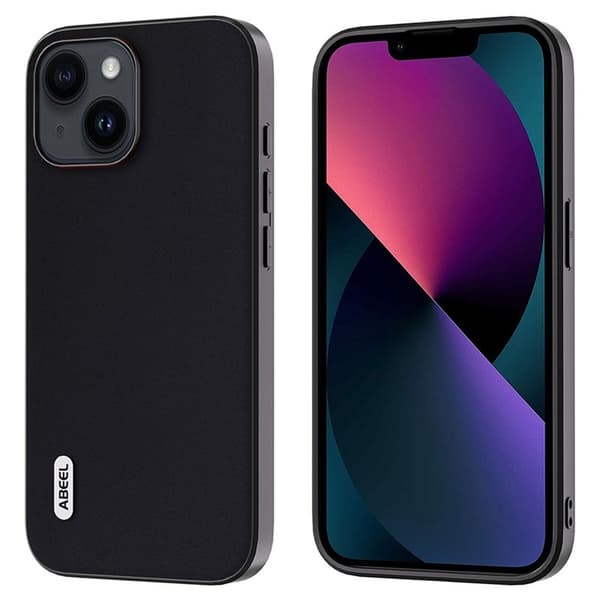 ABEEL Mobilskal till iPhone 13 Silky Äkta Läder PC+TPU Svart
