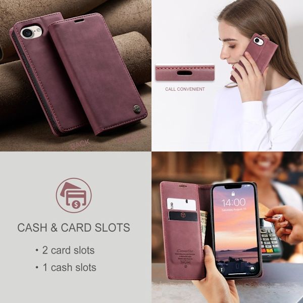 CASEME 013 iPhone 16e Case Plånboksfodral Konstläder Röd