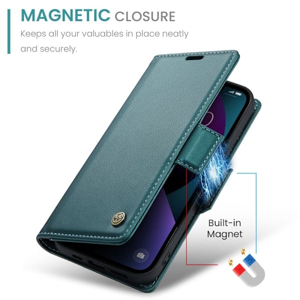 CASEME iPhone 15 Plus Plånboksfodral Konstläder RFID-Skydd Grön