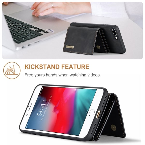 DG.MING M1 Kickstand Plånboksfodral Konstläder för iPhone 7/8 Plus - Svart