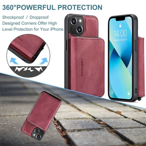 JEEHOOD ZippeRöd Plånboksfodral iPhone 14 Röd Konstläder TPU