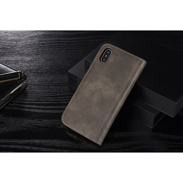 DG.MING iPhone X/XS Plånboksfodral i Grått - Stötsäker Äkta Läder