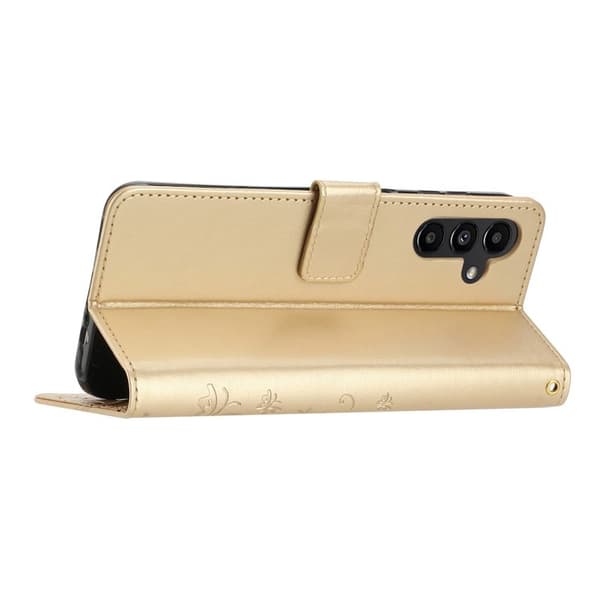 Samsung Galaxy S26 Plus Plånboksfodral Konstläder Blomma Prägling - Guld