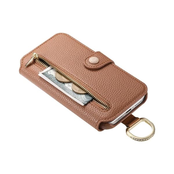 iPhone 17 Pro Max Konstläder Plånboksfodral RFID-Skydd Zipper - Brun Brun
