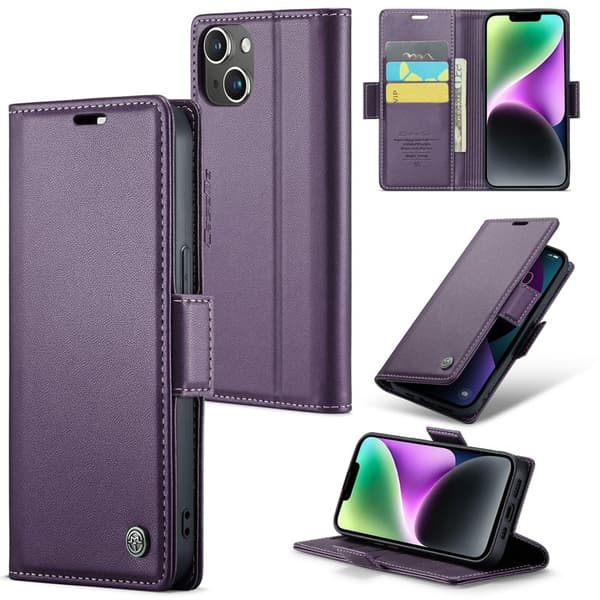 CASEME iPhone 14 Plus Plånboksfodral Konstläder RFID-Skydd Lila