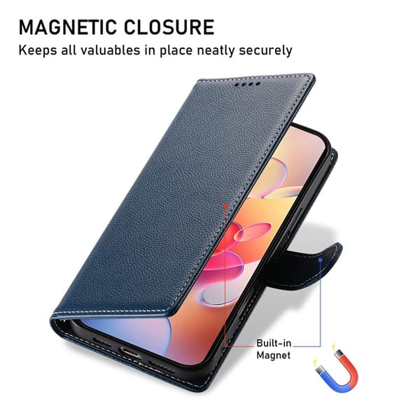 Galaxy A17/A26 Plånboksfodral Litchi Konstläder Magnetic - Blå Blå