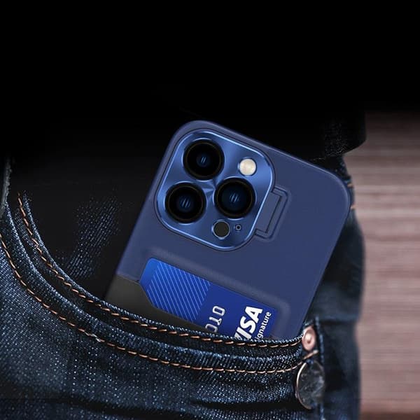 iPhone 14 Cover Kortholder Læder Kickstand - Blå Blå