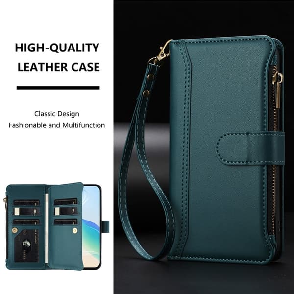 iPhone 17 Plånboksfodral Zipper Med Rem - Mörkgrön Grön