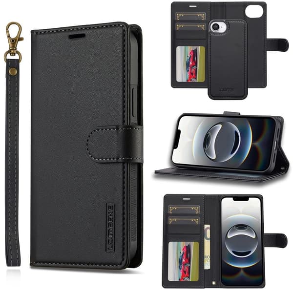 LC.IMEEKE L2 Series iPhone 16e Plånboksfodral Konstläder - Svart