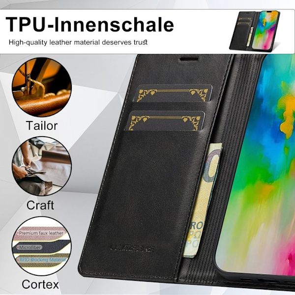 LC.IMEEKE iPhone 16 Plus Plånboksfodral Konstläder - Svart