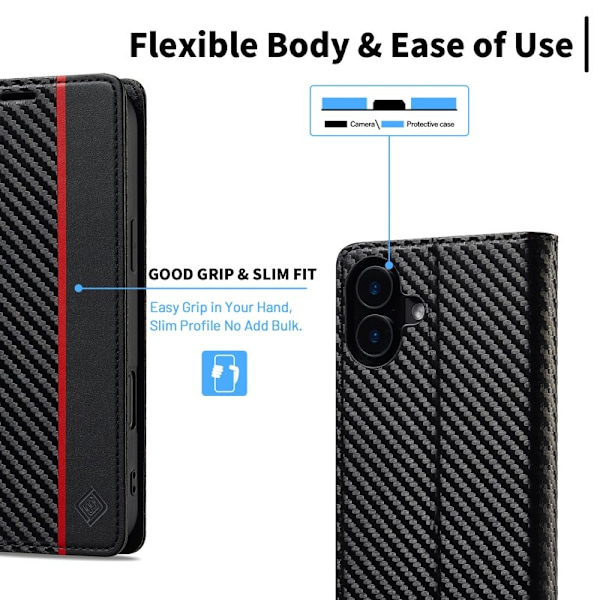 LC.IMEEKE iPhone 16 Plus Plånboksfodral Konstläder - Vertikal Rand
