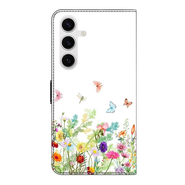 Plånboksfodral för Samsung Galaxy S26 Plus Konstläder Blommor och Gräs Mörkgrön