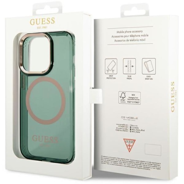 Guess iPhone 14 Pro Mobile Case Magsafe Gold Outline - Khaki