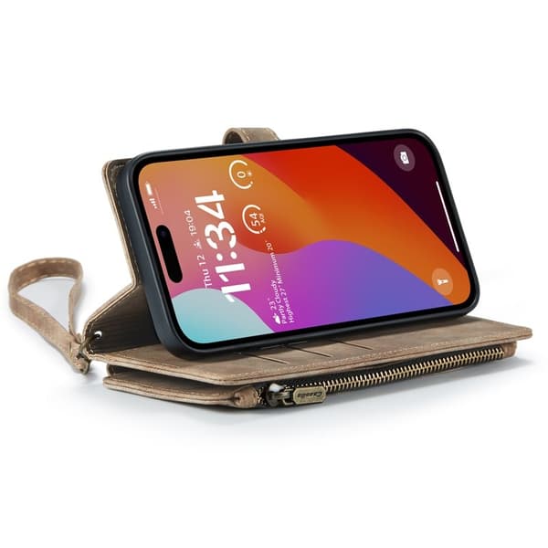CASEME Konstläder Plånboksfodral för iPhone 16 Pro Max med Rem - Brun