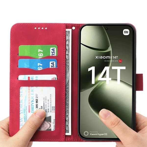 DIERFENG DF-03 för Xiaomi 14T Plånboksfodral Konstläder - Röd