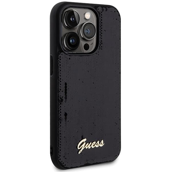 Guess Mobilskal till iPhone 13 Pro Max MagSafe Sequin Script Metal - Svart