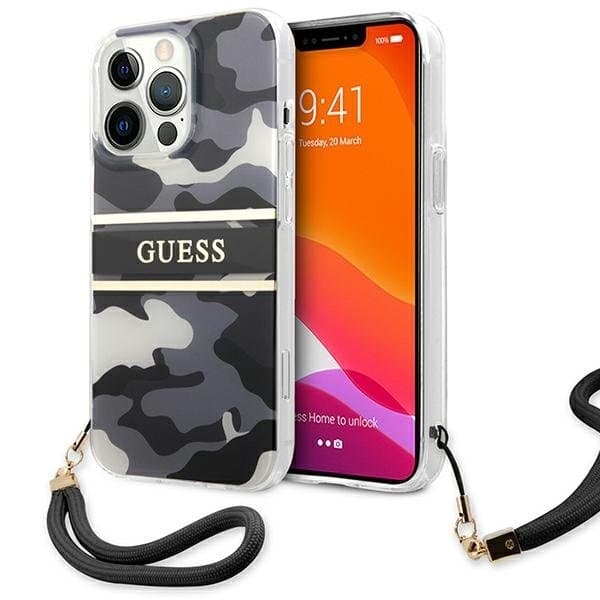 Guess Camo Strap Collection Cover iPhone 13 Pro Max - Sort Black