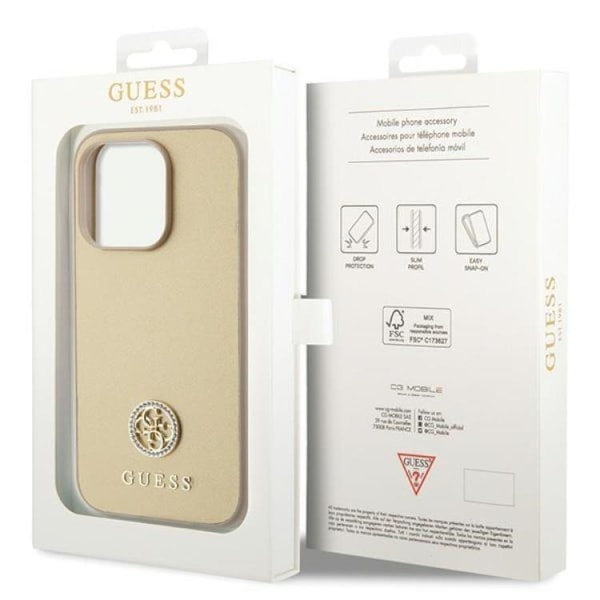 Guess iPhone 15 Pro Max Mobilskal Strass Metal Logo - Guld