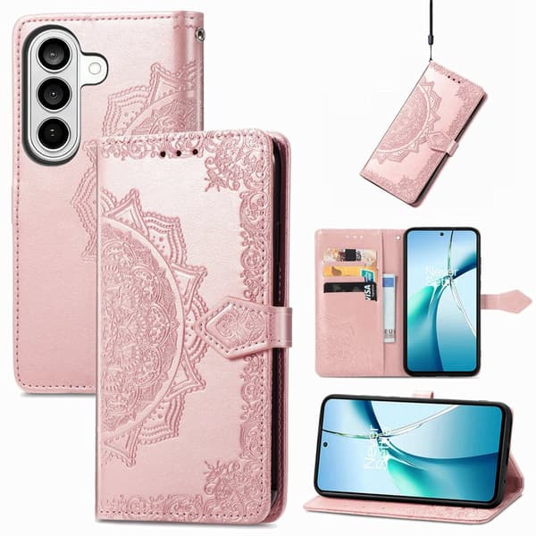 Plånboksfodral för Samsung Galaxy S26 Plus Mandala Blommor Konstläder - Roséguld