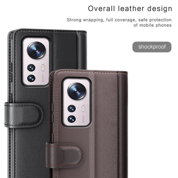 Folio Flip ægte læder pung etui Xiaomi 12 Pro - Sort