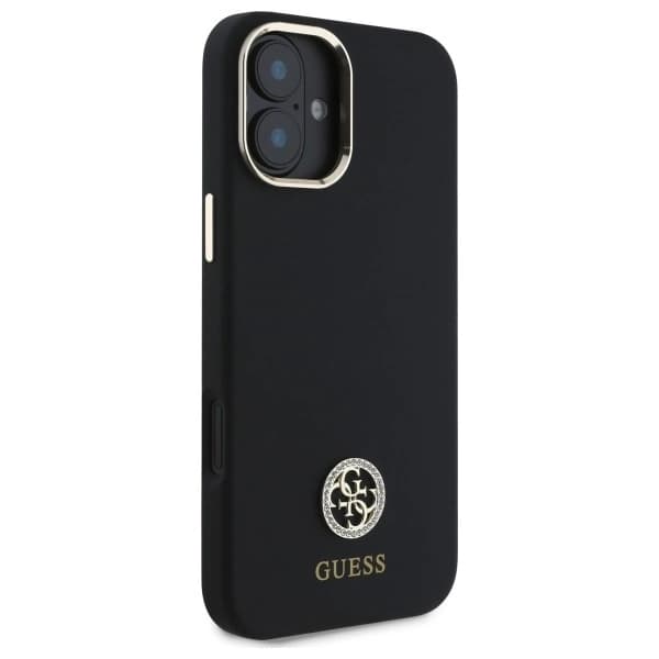 Guess telefontaske til iPhone 16 Silikone Logo Rhinestone 4G - Sort Black