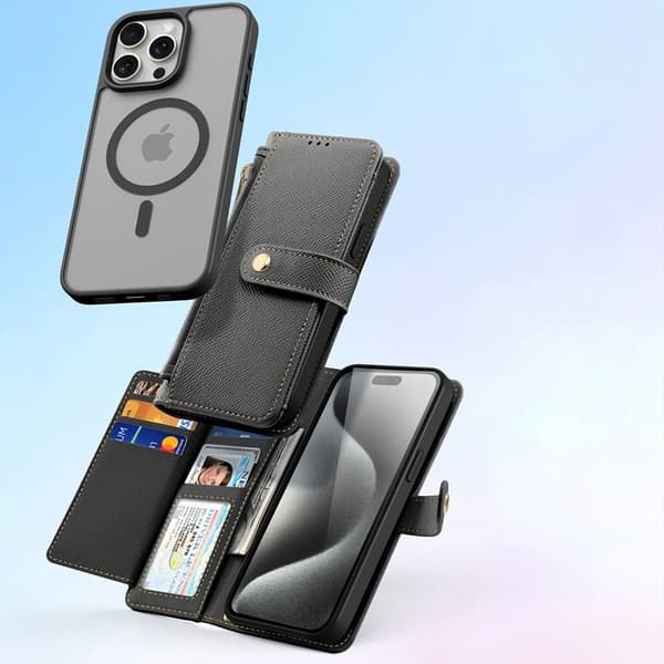 Dux Ducis iPhone 15 Pro Max Plånboksfodral Lawa Läder - Svart Svart
