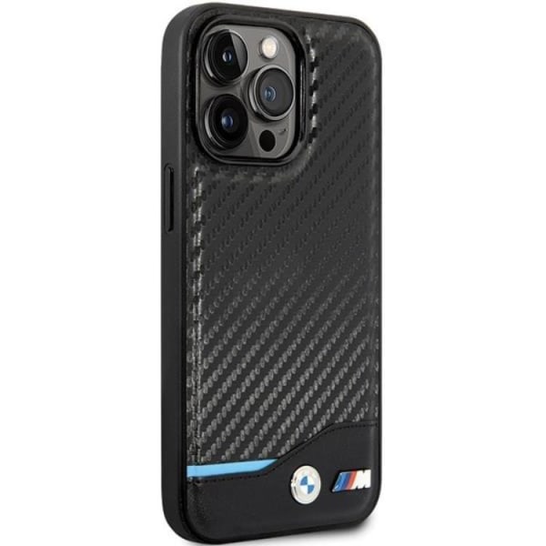 BMW iPhone 13 Pro Max matkapuhelimen suojakuori, nahkainen hiili - musta