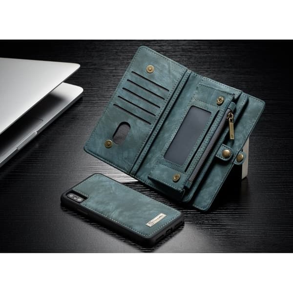 CASEME Detachable 2-in-1 KonstLäder Plånboksfodral Mobilskal iPhone X - Grön