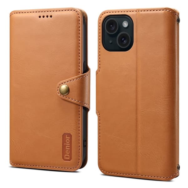 DENIOR iPhone 15 Plånboksfodral i Konstläder - Khaki