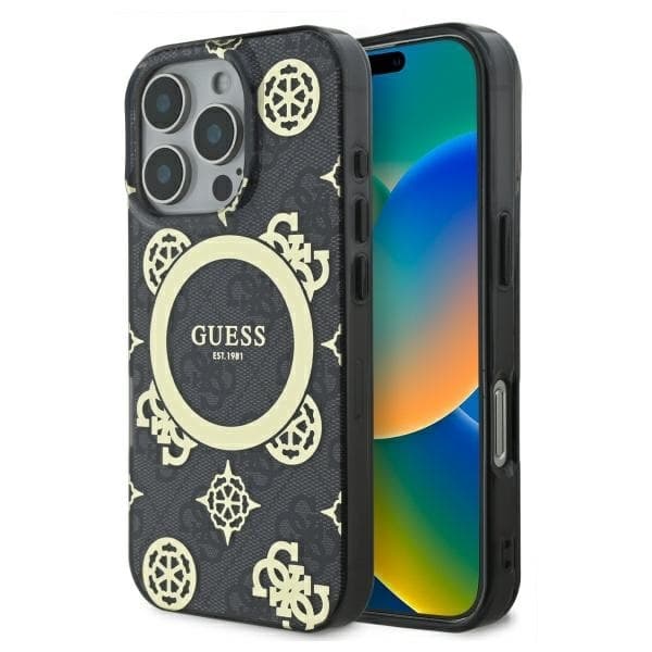 Guess telefontaske til iPhone 16 Pro Max MagSafe IML Peony På 4G - Sort Black