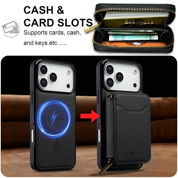 LC.IMEEKE L6 iPhone 17 Pro Plånboksfodral Konstläder - Svart