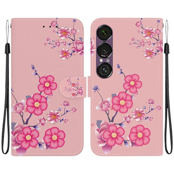 Sony Xperia 1 VII Konstläder Plånboksfodral Pattern Printing - Sakura Rosa