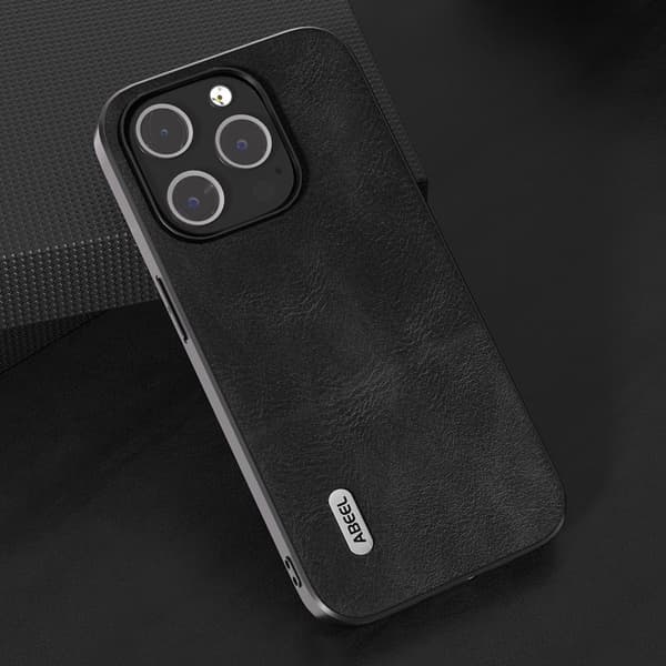 ABEEL Mobilskal till iPhone 15 Pro , Stöttålig Läder, Svart