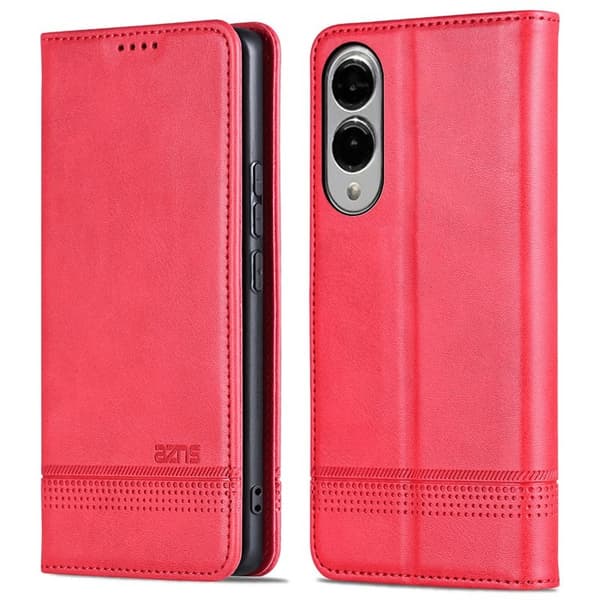 AZNS Samsung Galaxy S25 Edge Plånboksfodral Konstläder - Röd
